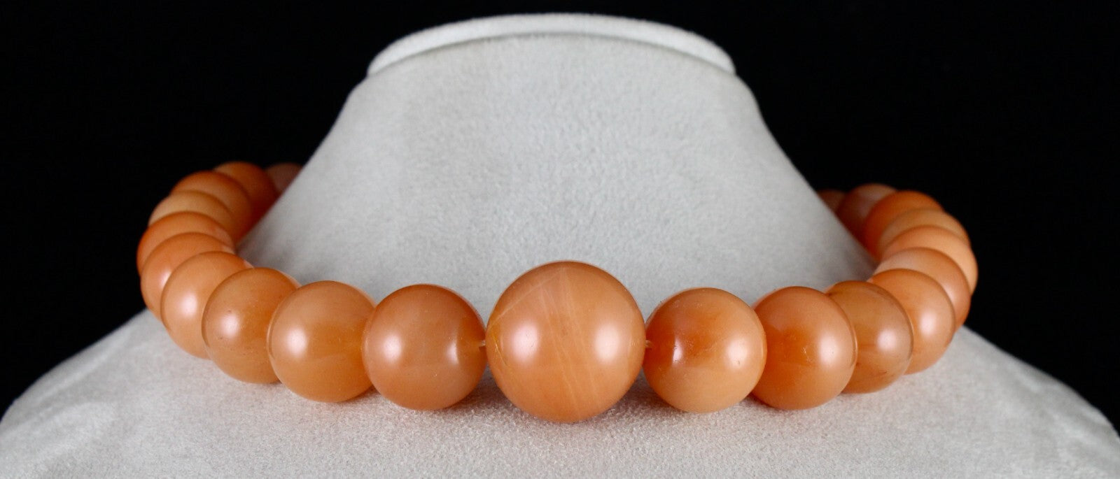 Natural Orange Quartz Necklace 1553 Ct Round Beads Sterling Silver Clasp