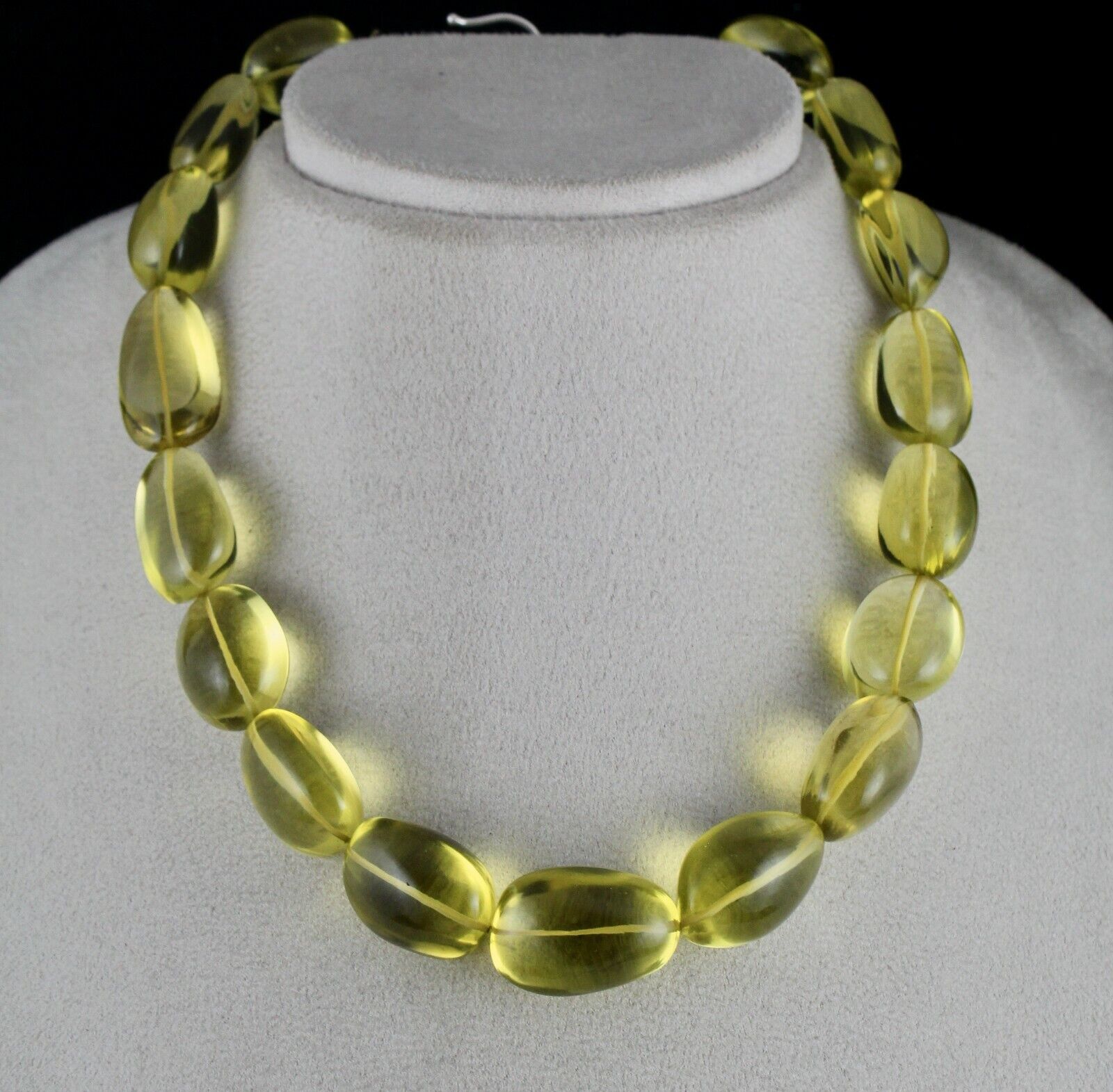 Natural Green Gold Lemon Quartz Beads Tumble 27mm 727 Carats Gemstone Necklace