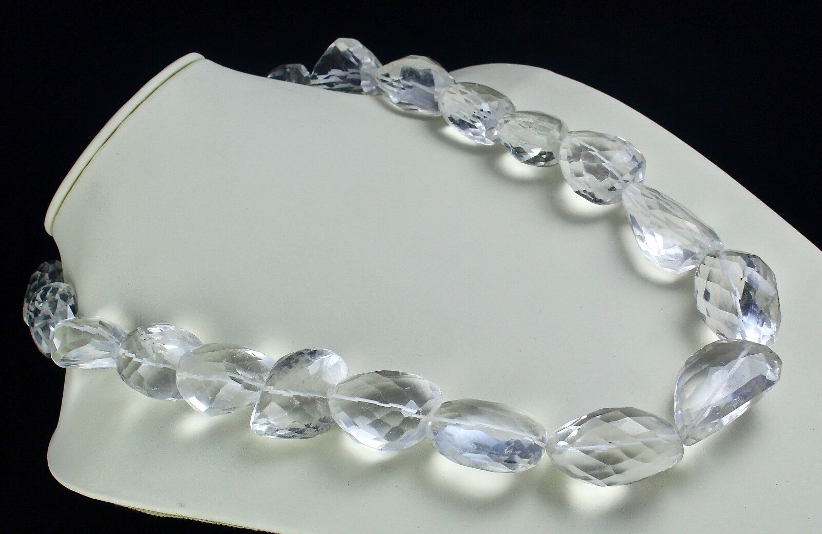 NATURAL WHITE ROCK CRYSTAL QUARTZ BEADS FACETED NUGGET BIG 1 L 2129 CTS NECKLACE