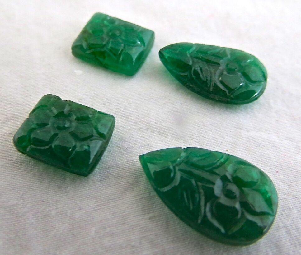 NATURAL ZAMBIAN EMERALD CARVED SQUARE PEAR 4 PCS 20 CARATS GEMSTONE FOR EARRING