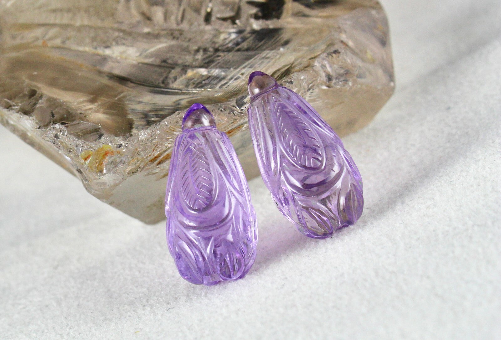 Natural Amethyst Carved Drops 11 Pcs 247cts Loose Gem Necklace Earring Set