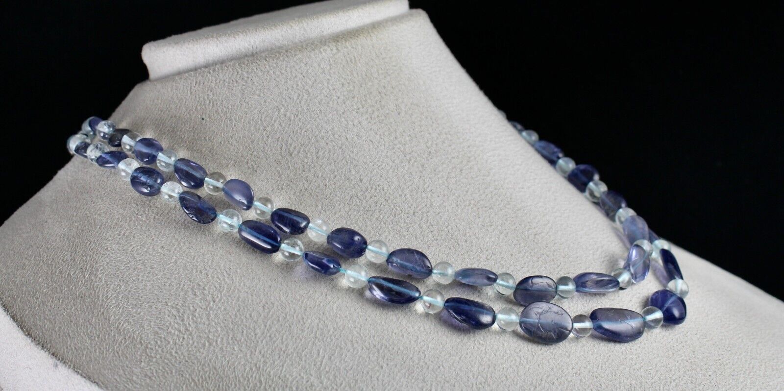 TOP NATURAL IOLITE BLUE TOPAZ CABOCHON BEADS 2 L 239 CTS GEMSTONE NECKLACE