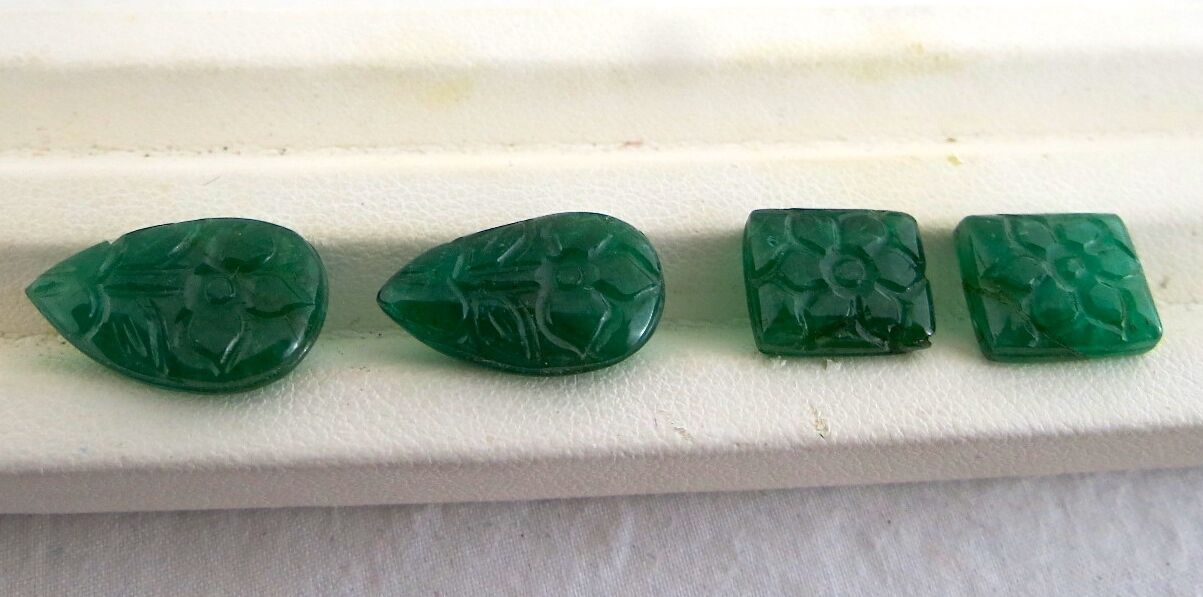 NATURAL ZAMBIAN EMERALD CARVED SQUARE PEAR 4 PCS 20 CARATS GEMSTONE FOR EARRING