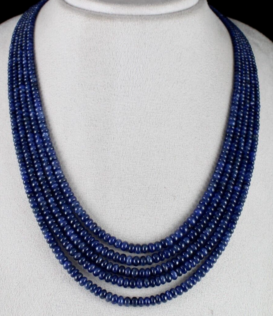 OLD MINES NATURAL BLUE SAPPHIRE BEADS ROUND 5 LINE 581 CARATS GEMSTONE NECKLACE