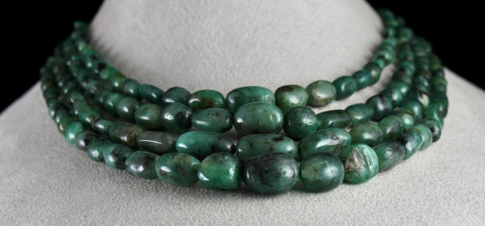 Vintage Natural Emerald Beads 4L 490 Ct Cabochon Gemstone Antique Necklace