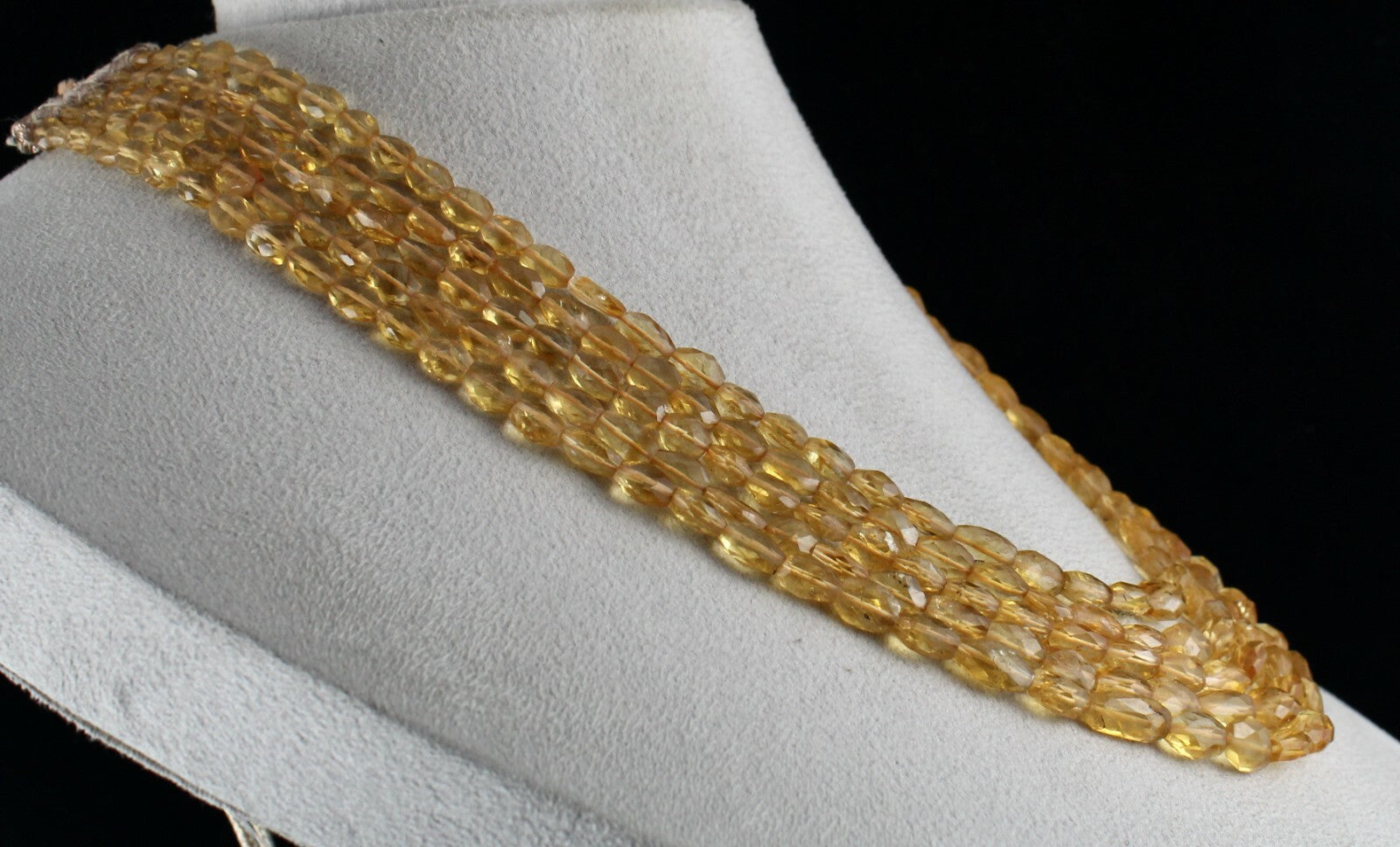 Natural Citrine Faceted Beaded Necklace 409 Ct 5 Line Long Gemstone Strings