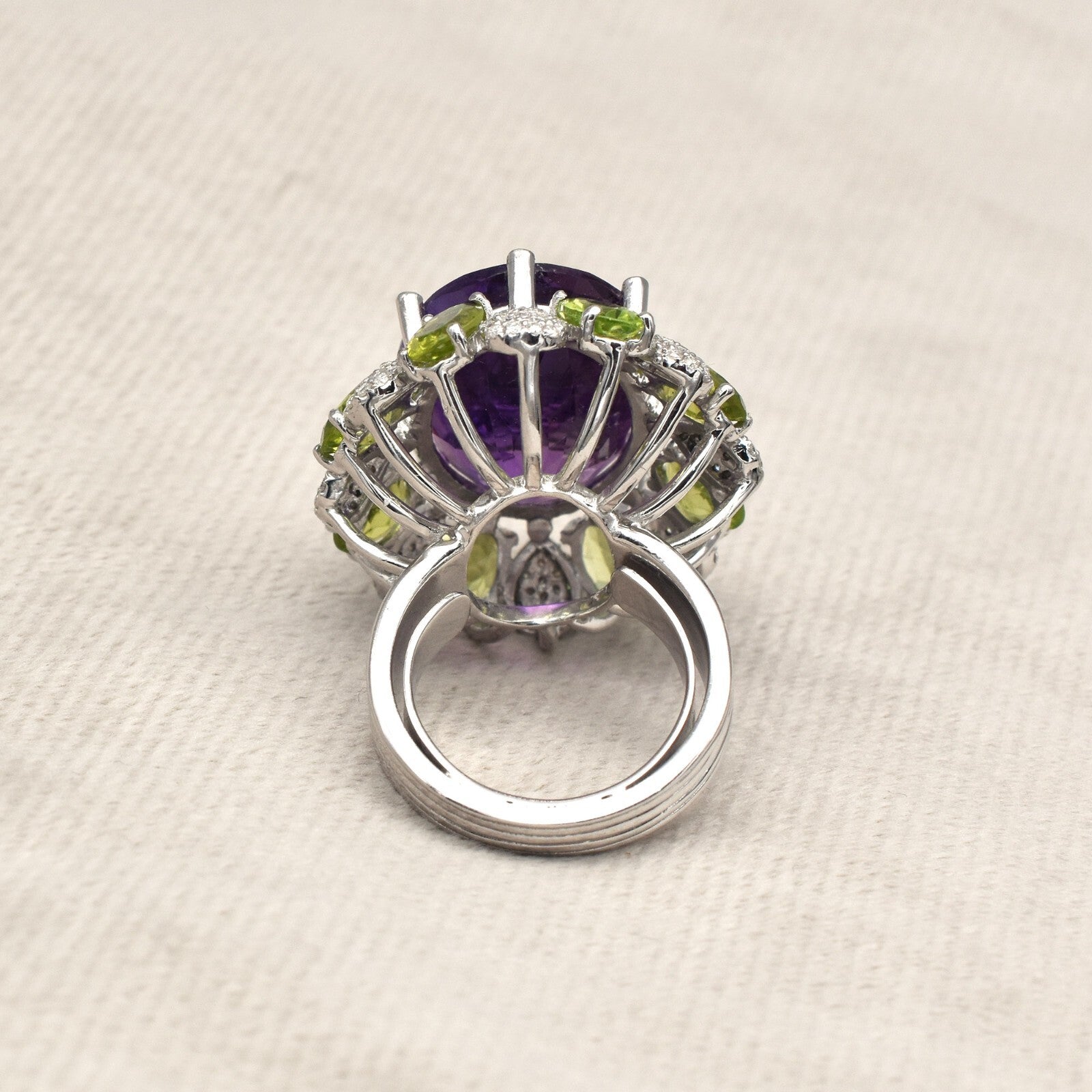 Natural Amethyst 115.30ct Green Peridot Moissanite Sterling Silver Ring