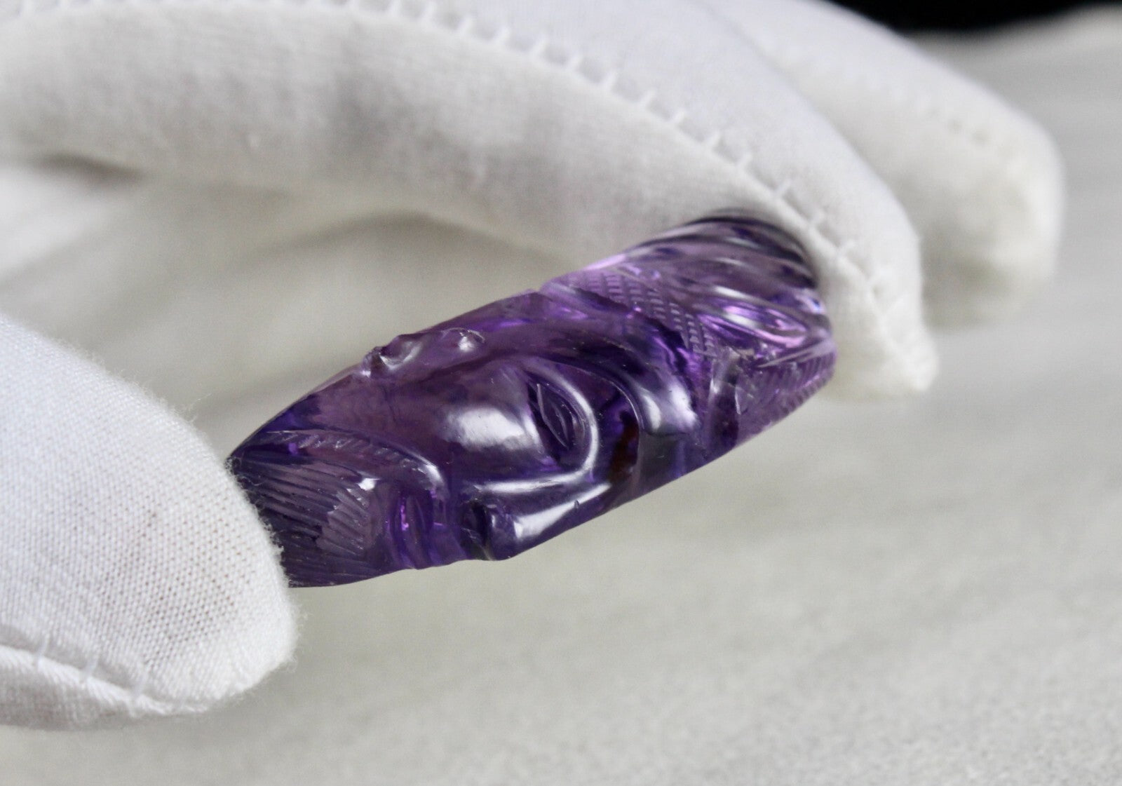 Natural Amethyst Engraved Face Cab 46x18mm 70.03 Ct Gemstone Pendant Designing