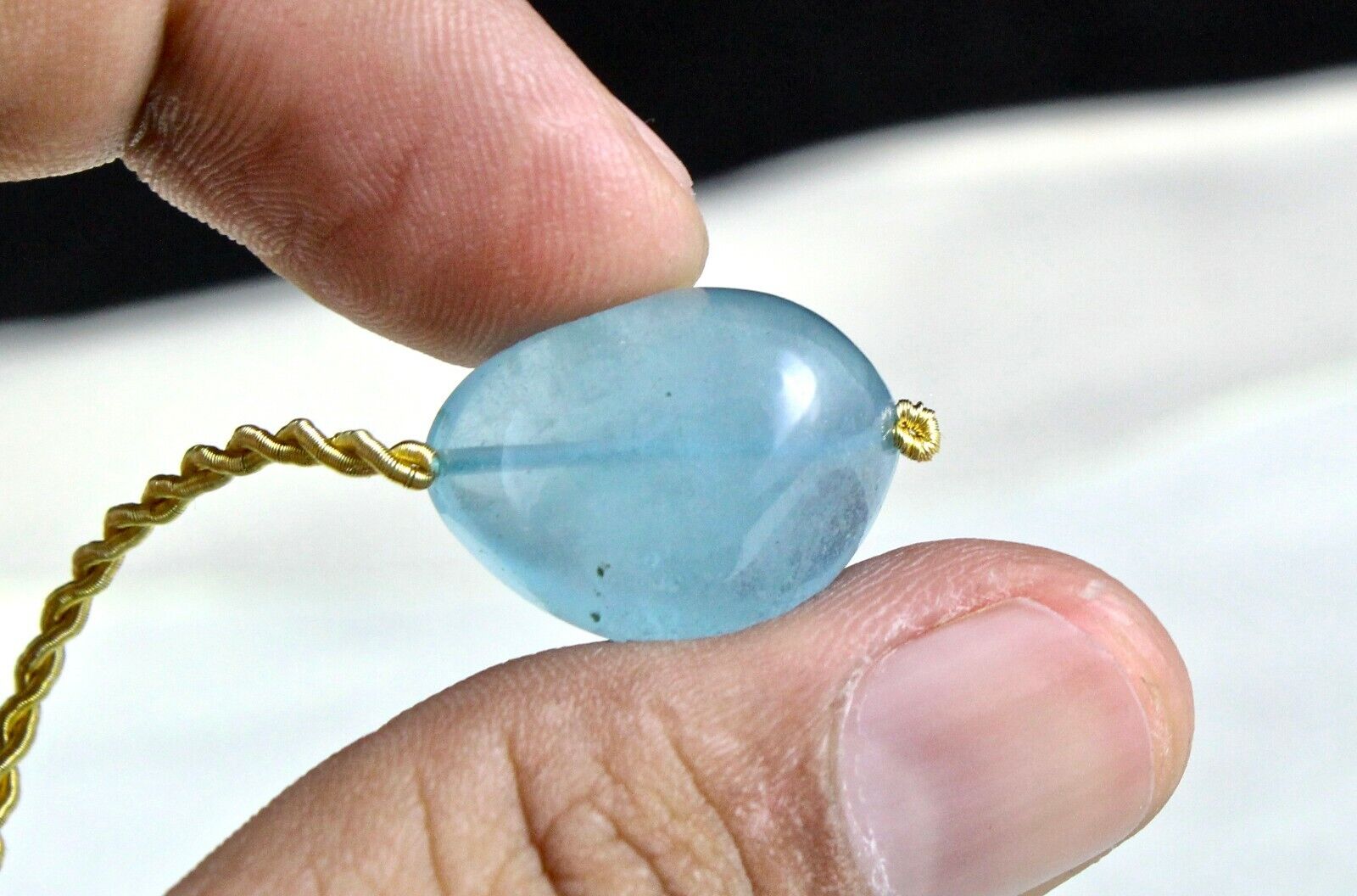 NATURAL BLUE AQUAMARINE BEAD NUGGET 1 PCS 22.82 CARATS GEMSTONE HANGING PENDANT