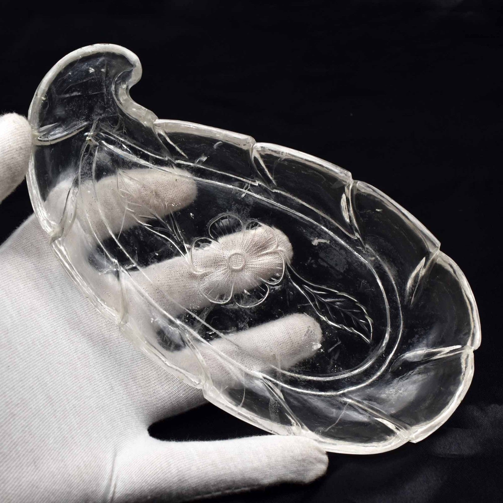 Certified Antique 1232 Ct Natural Rock Crystal Quartz Engraved Gem Bowl Decor