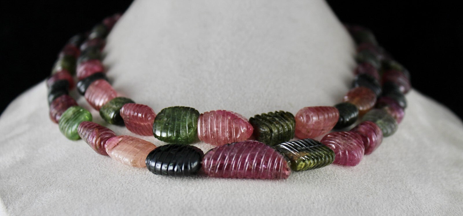 Certified Old Natural Multi Tourmaline 33mm Carved Beads 1062ct Necklace