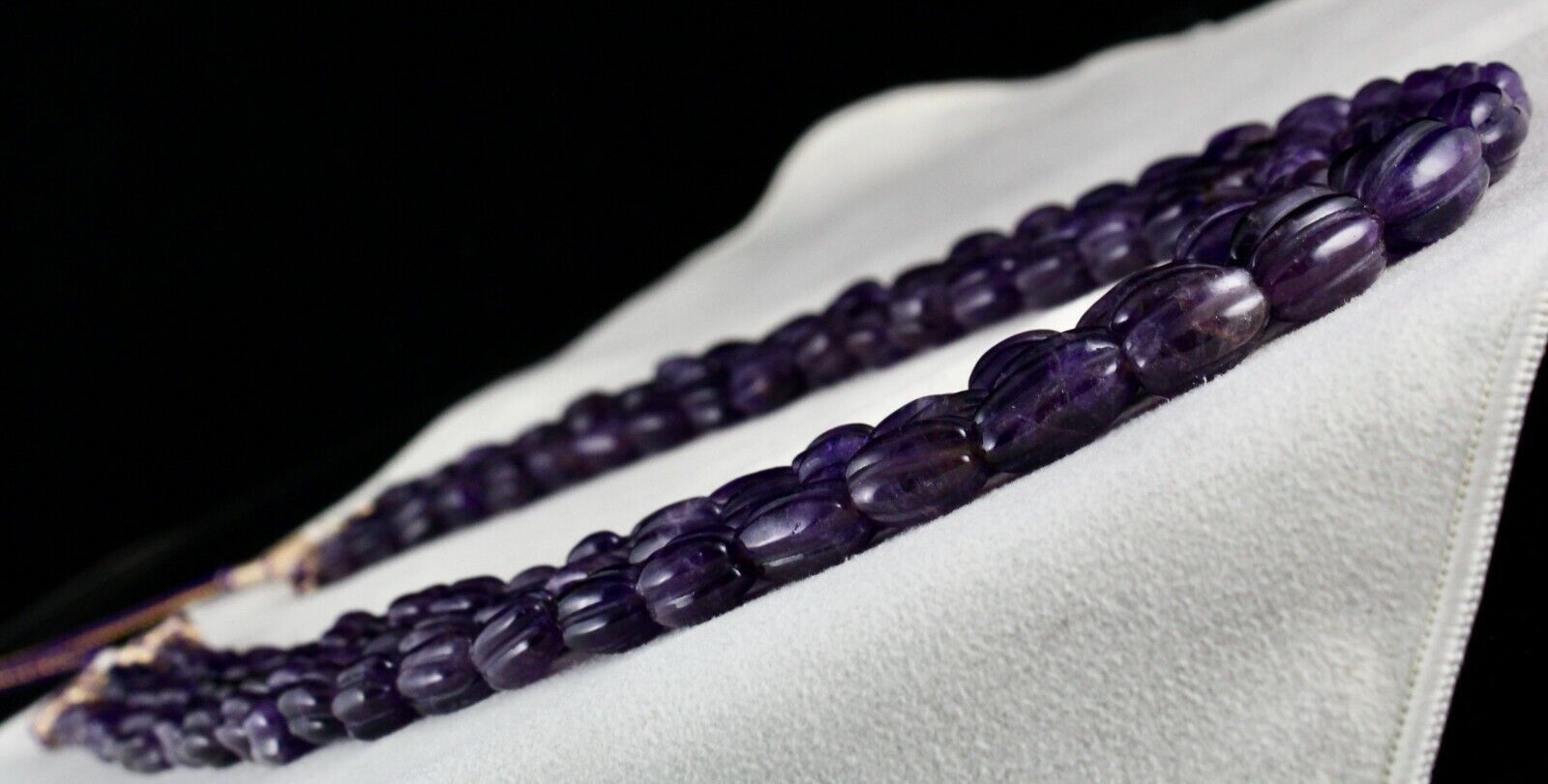 Antique Natural Amethyst Beads Carved Long  3 L 666 Ct Purple Gemstone Necklace