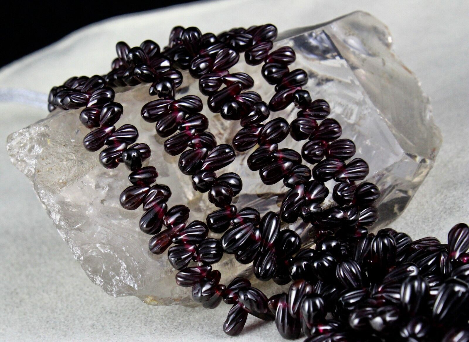 NATURAL RED GARNET BEADS CARVED TEAR DROPS 2 LINE 664 CARATS GEMSTONE NECKLACE 