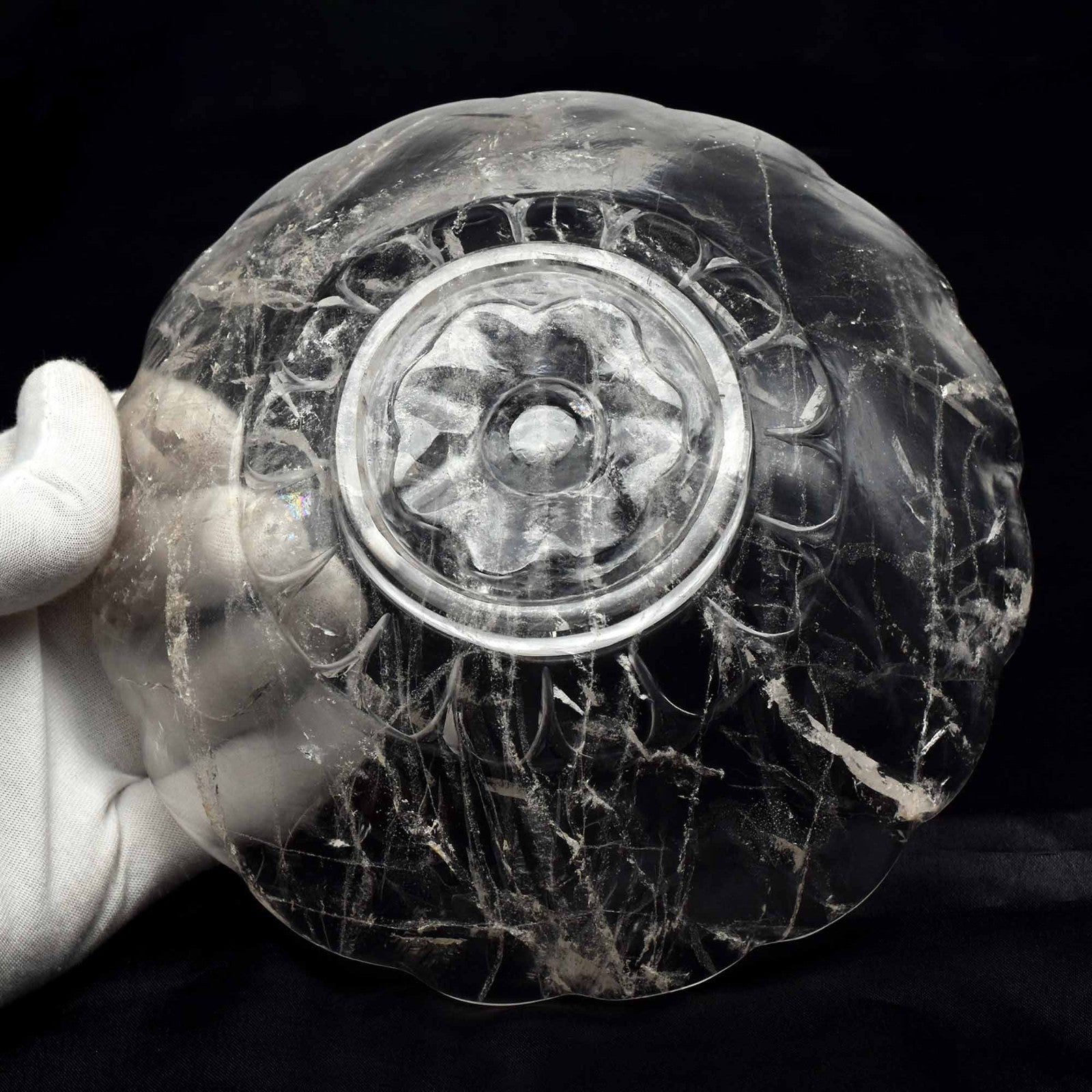 Certified Natural Rock Crystal Quartz 1935 Ct Round Engraved Gemstone Bowl Decor