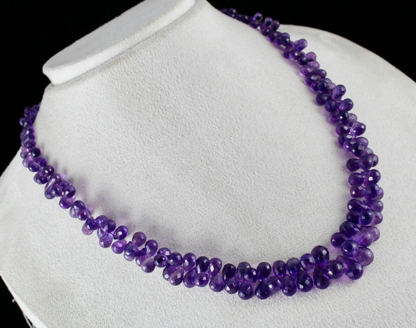 Natural Amethyst Beads Teardrop 295 Ct Purple Gemstone Silver Statement Necklace