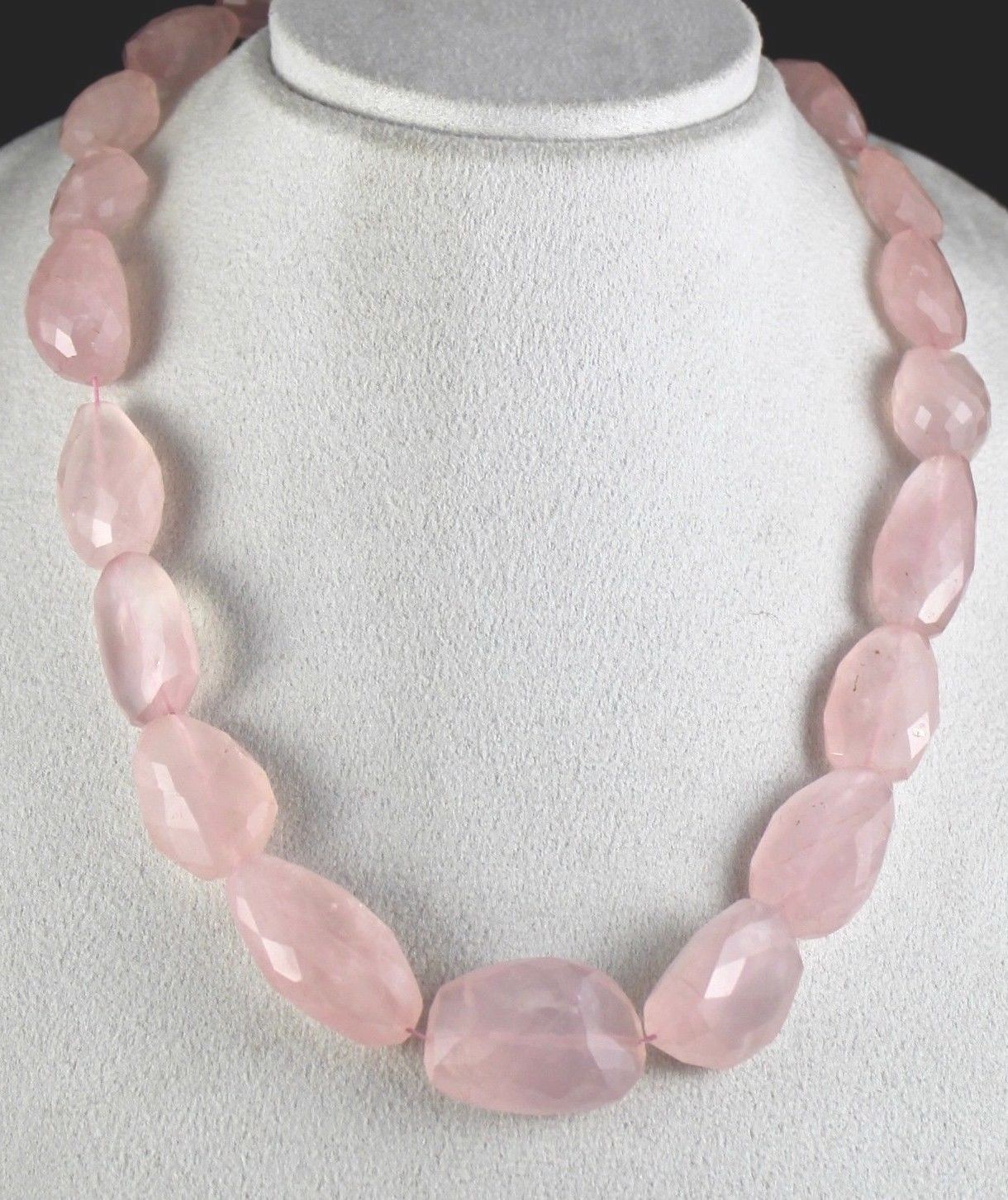 NATURAL ROSE QUARTZ BEADS FANCY CABOCHON 906 CARATS GEMSTONE SILVER NECKLACE