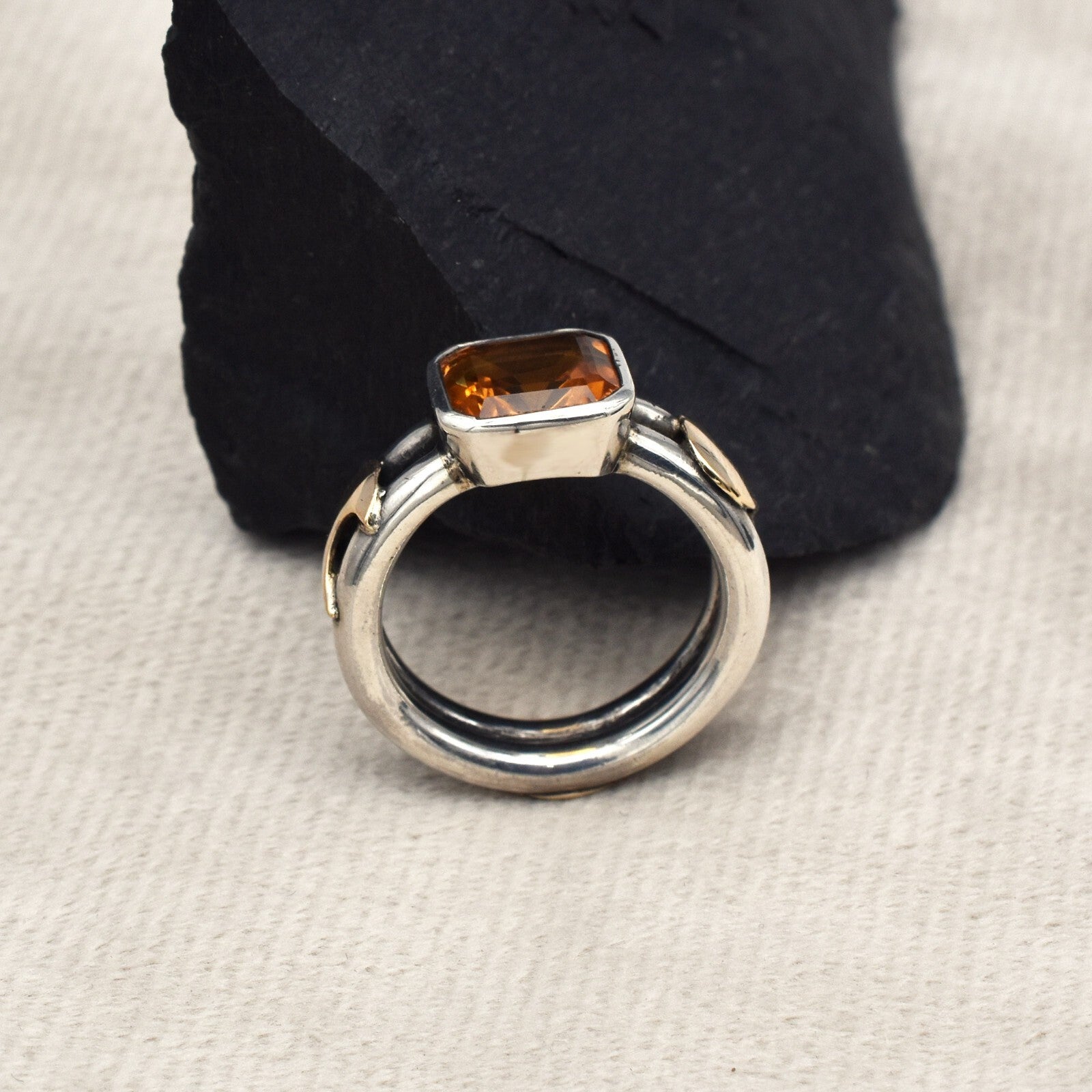 Vintage Citrine 10ct Ring 18k Gold 925 Sterling Silver Women November Birthstone