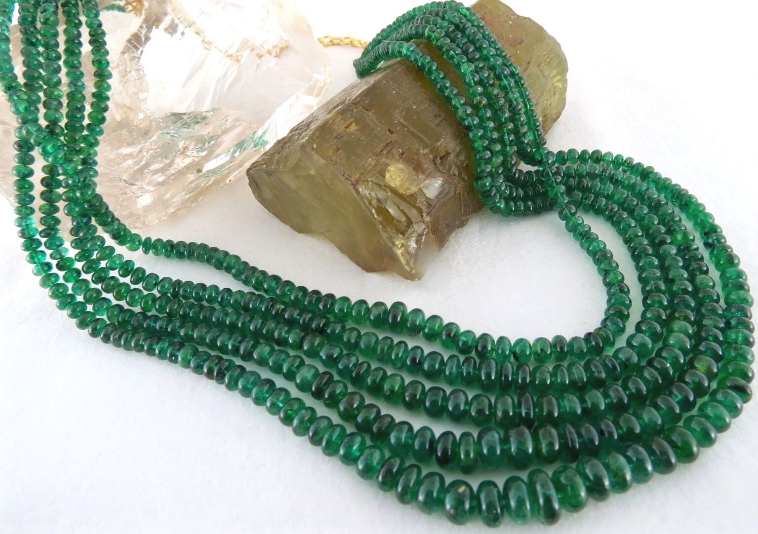 NATURAL UNHEAT EMERALD BEADS ROUND  5 LINE 386 CARATS GEMSTONE LADIES NECKLACE 