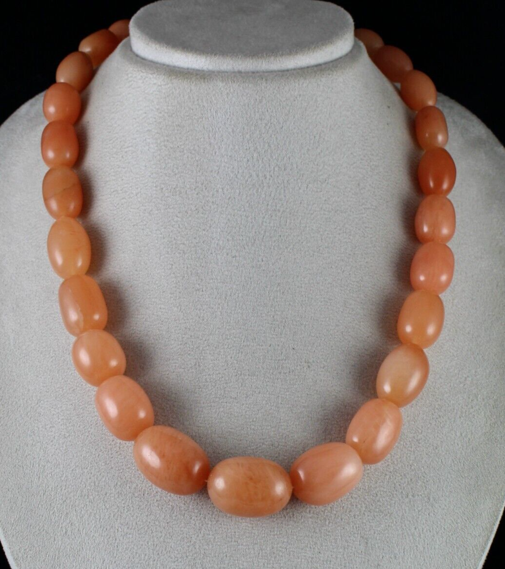 Natural Orange Quartz 1089 Ct Long Beaded Necklace Sterling Silver Clasp