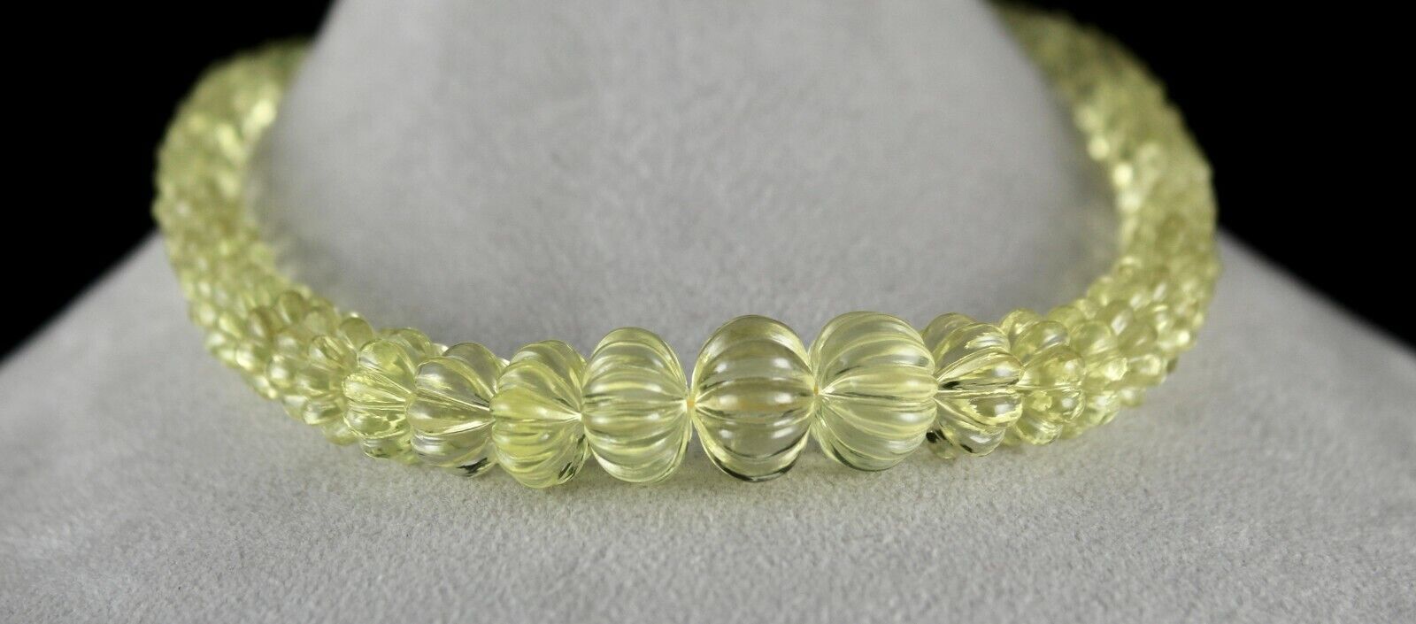 Natural Lemon Quartz Beads Carved 523 Ct Semi Precious Gemstone Necklace