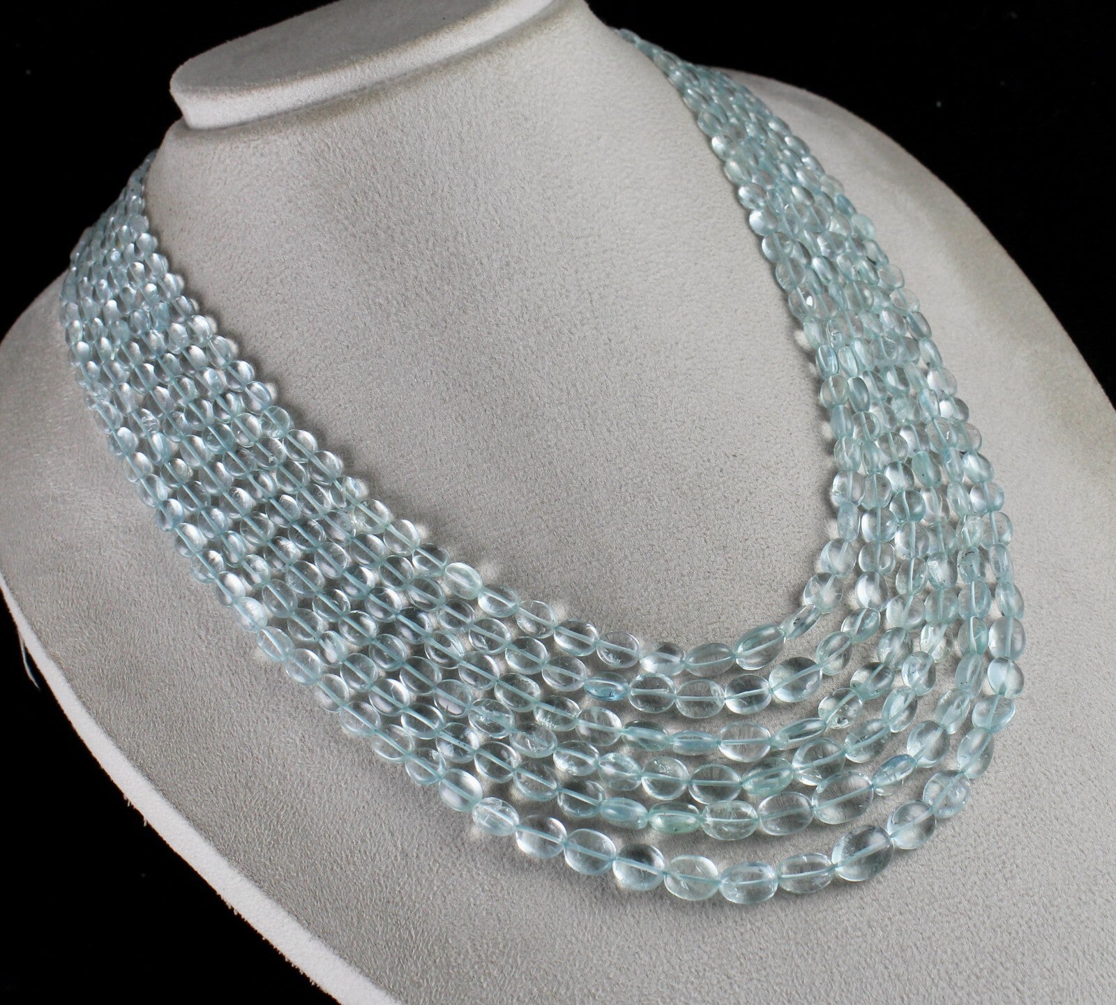 Certified Natural Aquamarine 603 Ct Beads Blue Gemstone Necklace For Women