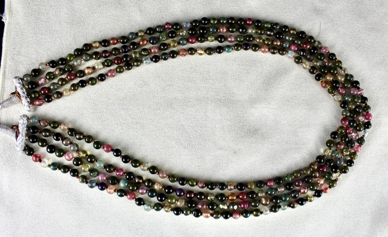 Certified Natural Multi Colour Tourmaline 502 Ct Round Beads Knotted Necklace