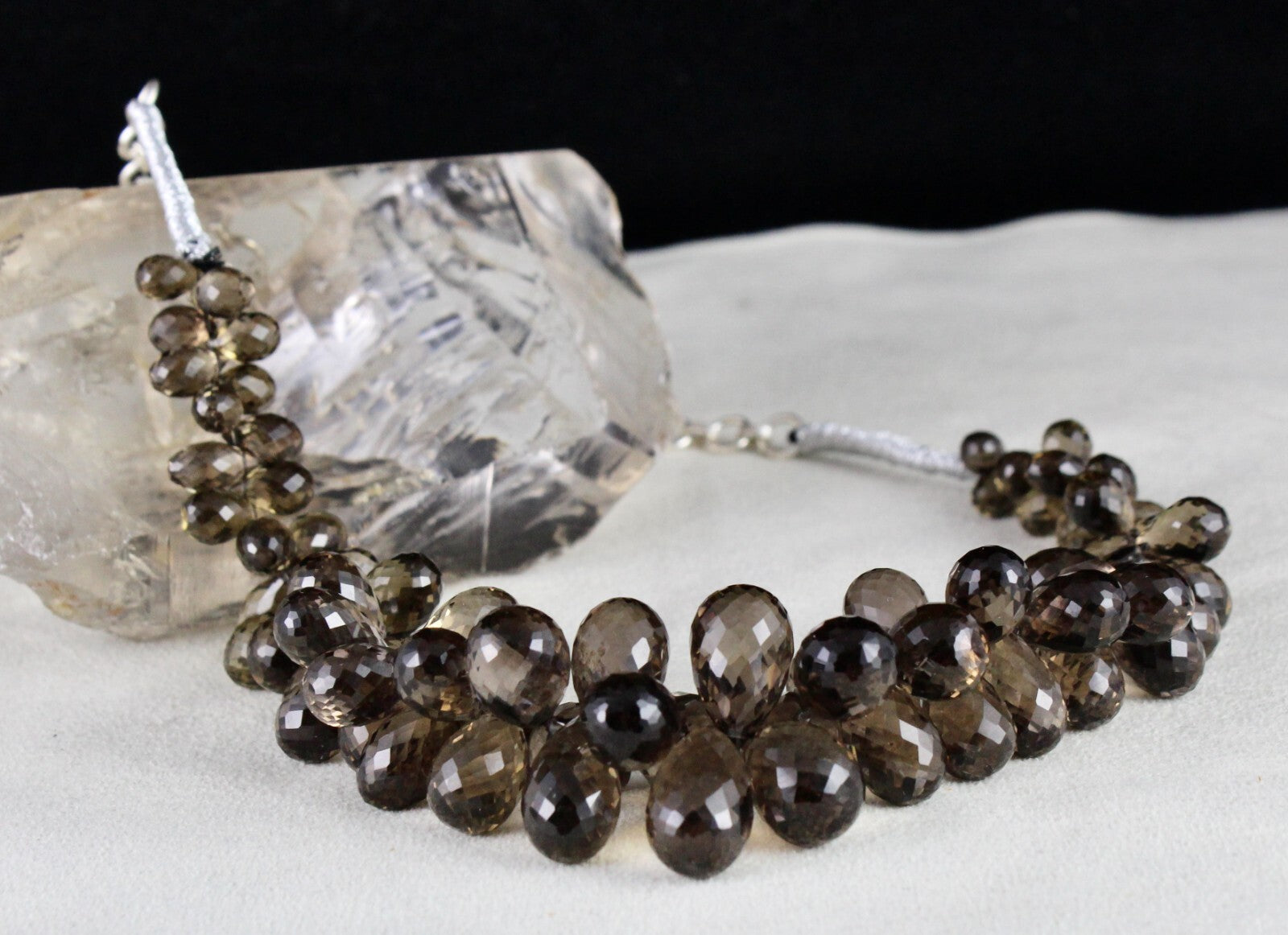 Natural Smoky Quartz Teardrop Beads 540 Ct Sterling Silver Gemstone Necklace