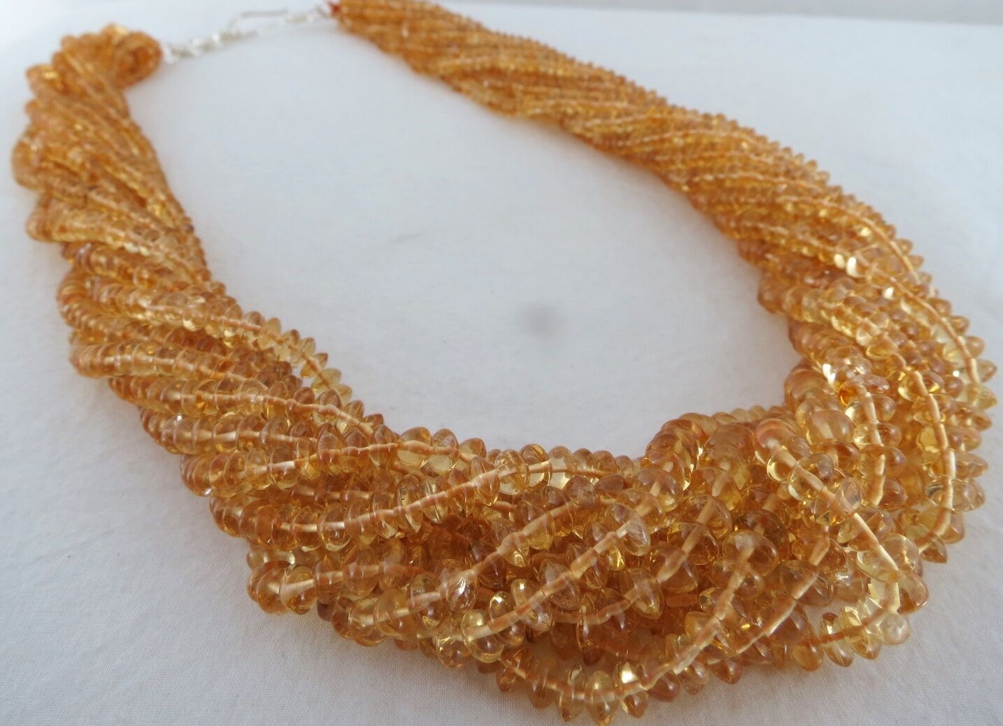 Yellow Citrine Beaded Bunch Necklace 11 Line 839 Carats Gemstone Silver Clasp