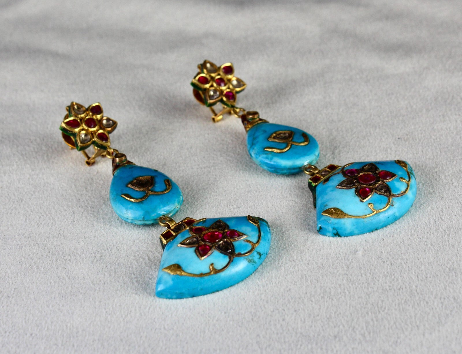 Certified Antique Natural Diamond Ruby 22k Gold Dangle Earrings 10ct For Women