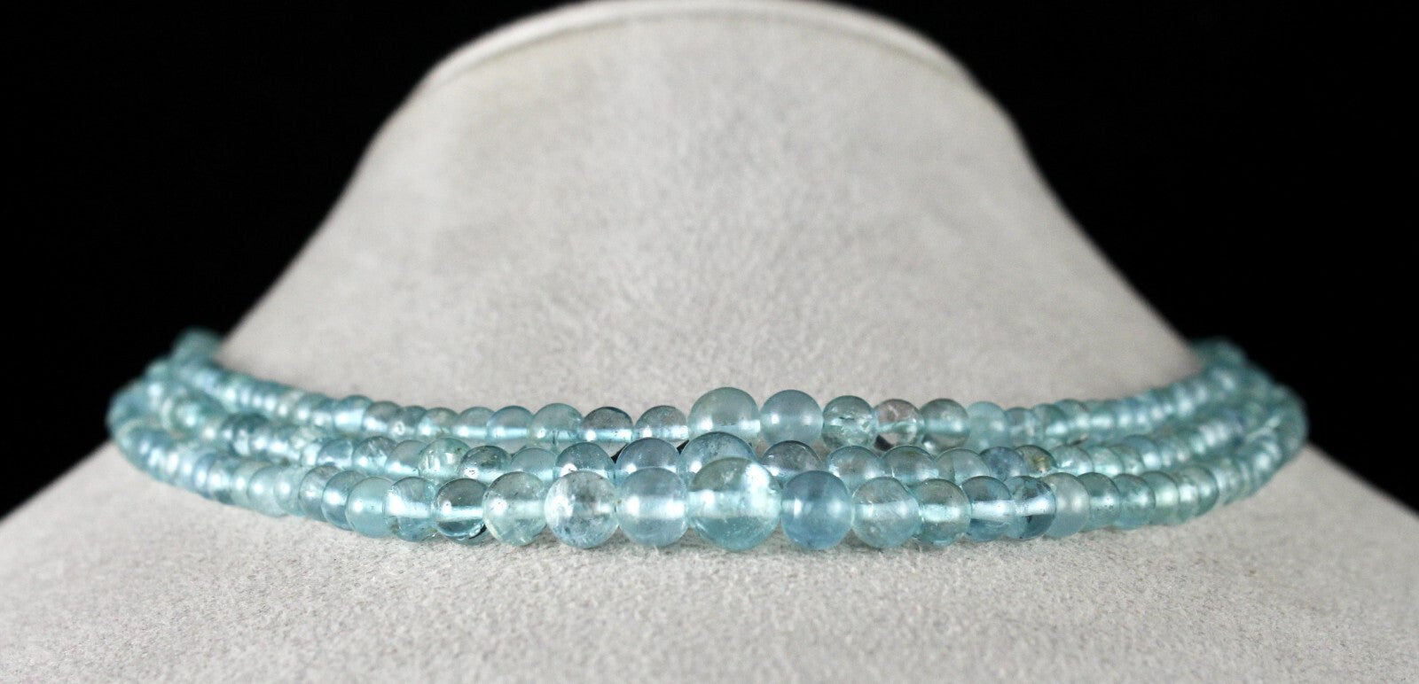 Natural Aquamarine Beads Round 225ct 3 Line Gemstone Beaded Necklace
