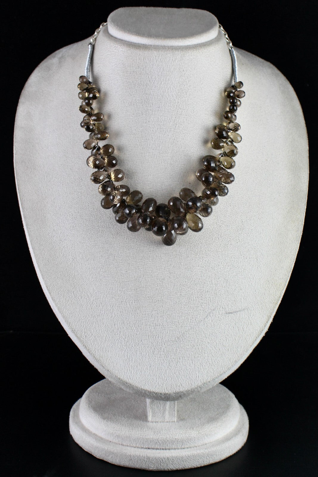 Natural Smoky Quartz Teardrop Beads 540 Ct Sterling Silver Gemstone Necklace