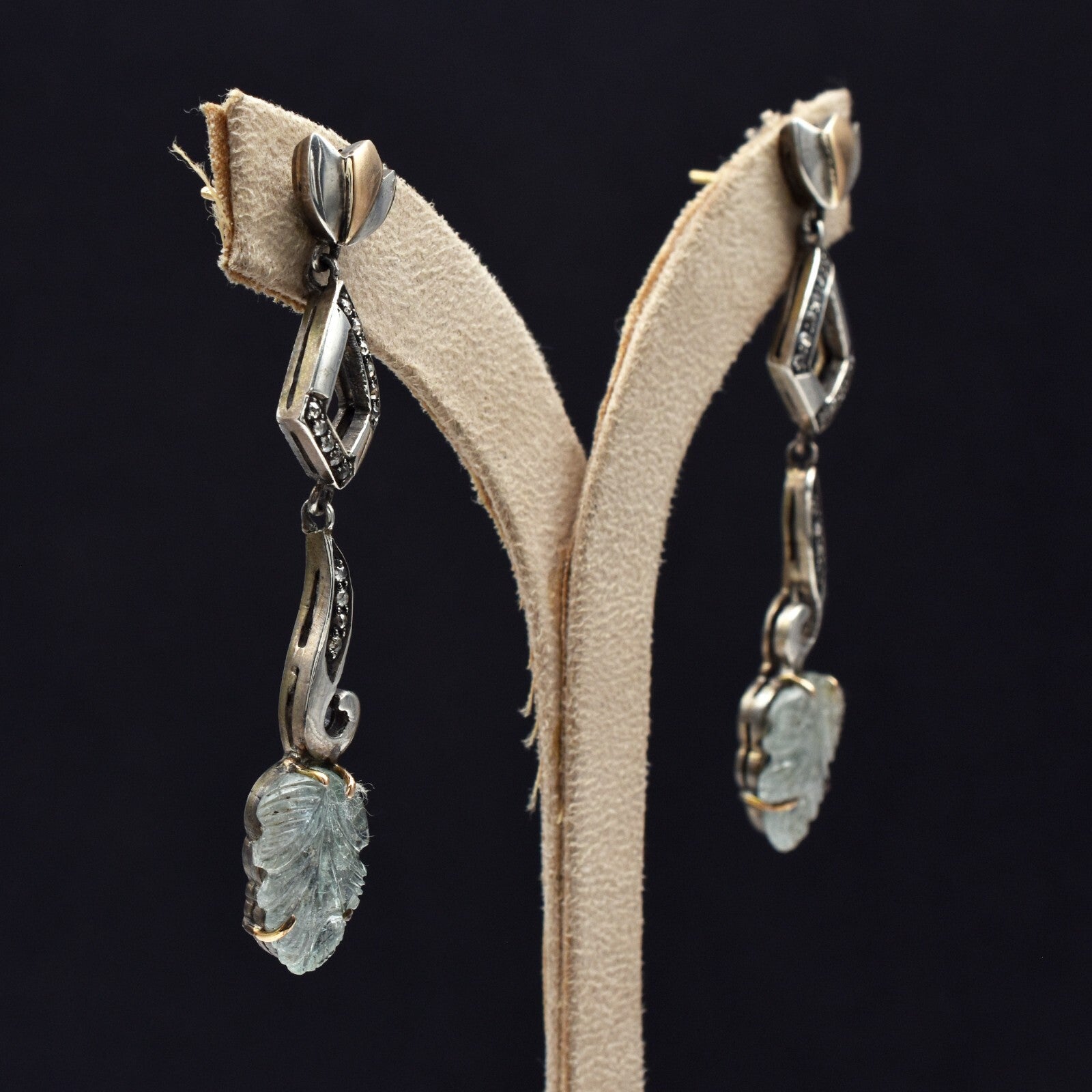 Natural Blue Tourmaline 10ct Carved Natural Diamond 18k Gold 925 Silver Earrings