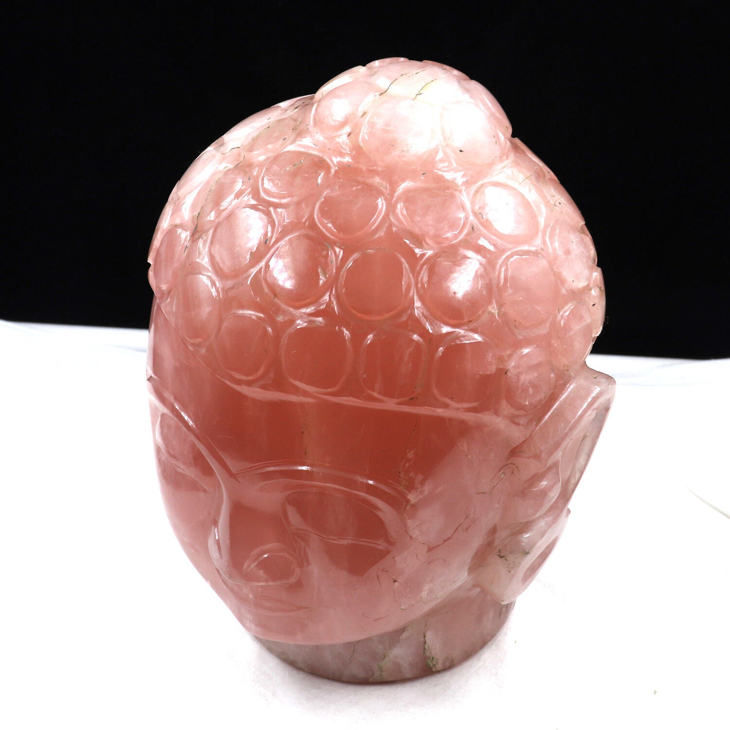 7" NATURAL ROSE QUARTZ BUDDHA HEAD 13500 CARATS GEMSTONE STATUE FOR HOME DECOR