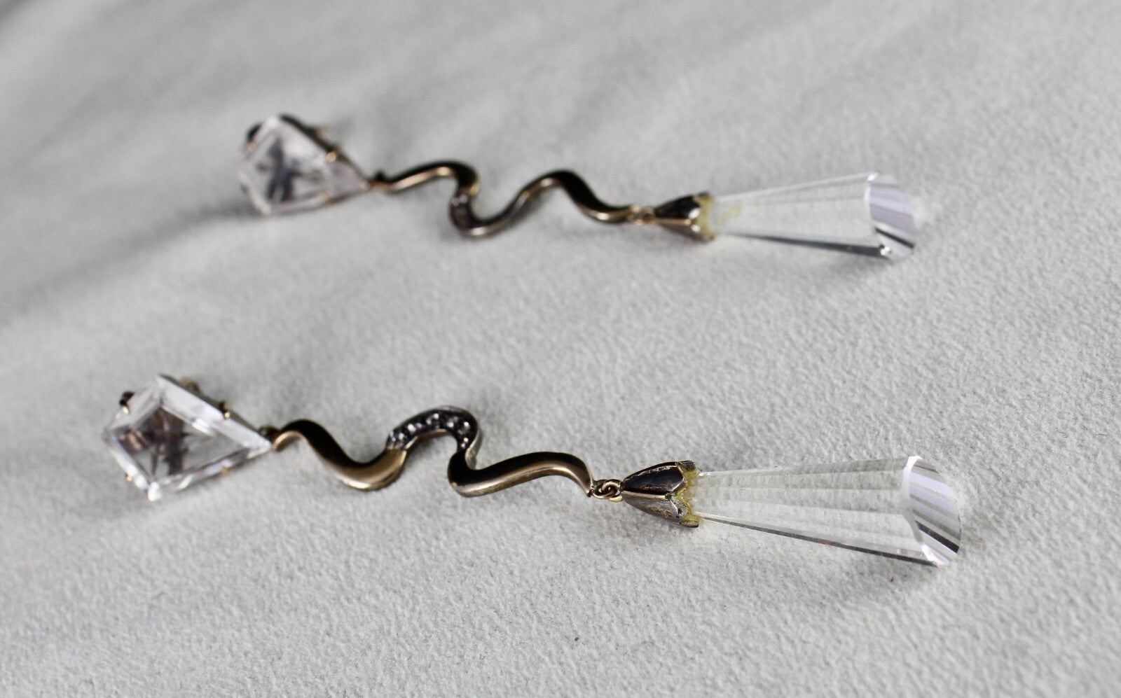 Natural Rock Crystal Quartz 75.7ct Natural Diamond 18k Gold 925 Silver Earrings