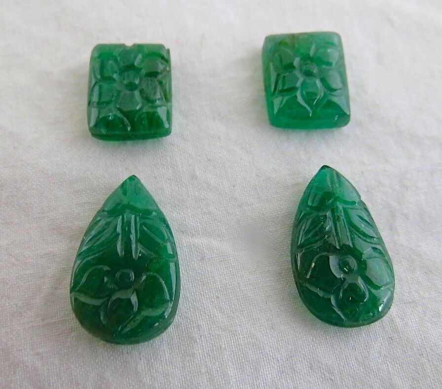 NATURAL ZAMBIAN EMERALD CARVED SQUARE PEAR 4 PCS 20 CARATS GEMSTONE FOR EARRING