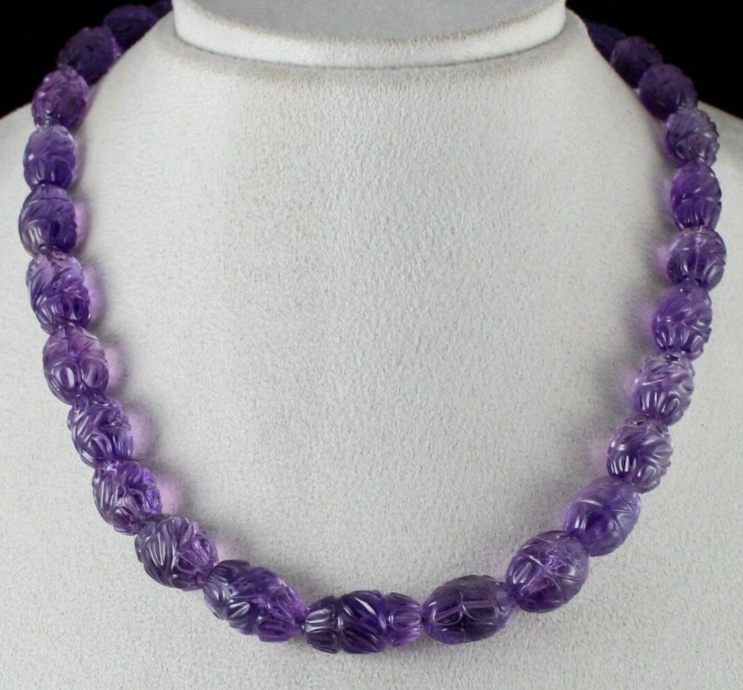 Certified Antique Engraved Amethyst 511 Ct Sterling Silver Long Necklace