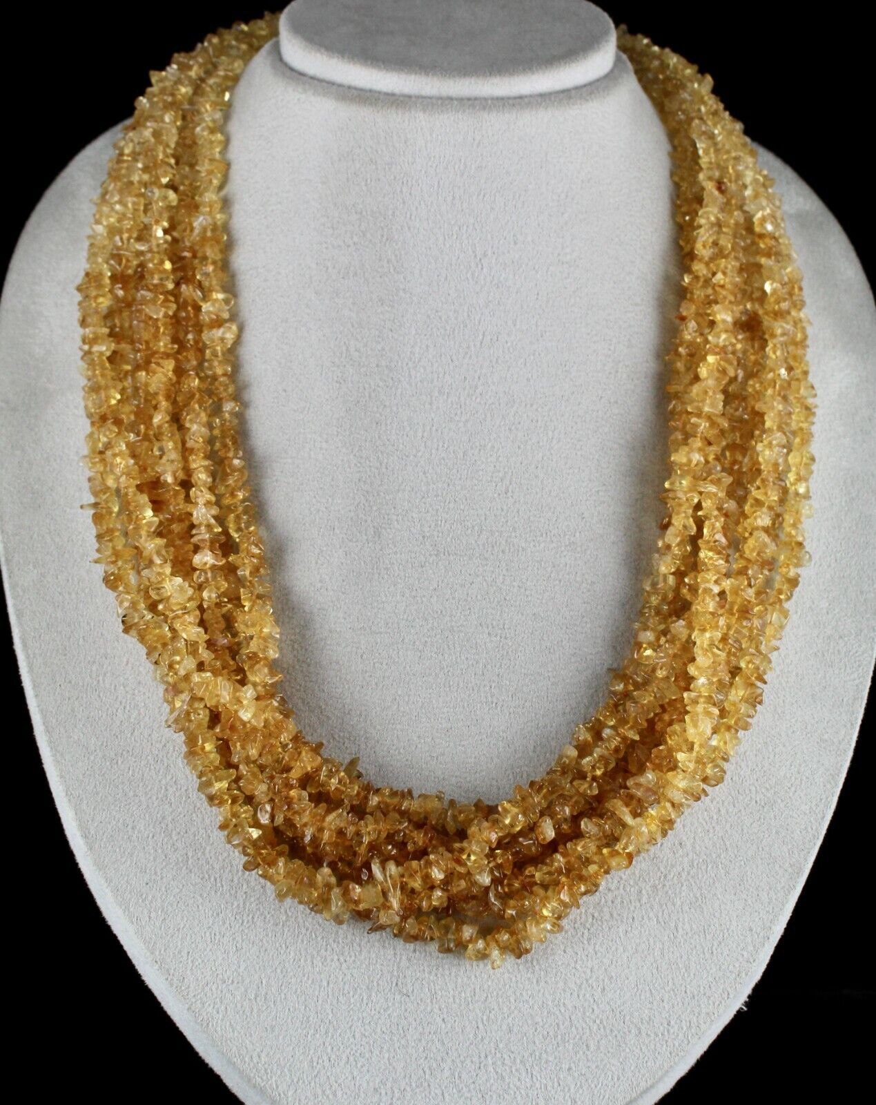 NATURAL YELLOW CITRINE UNCUT BEADS 9 LINE 1325 CARATS GEMSTONE SILVER NECKLACE