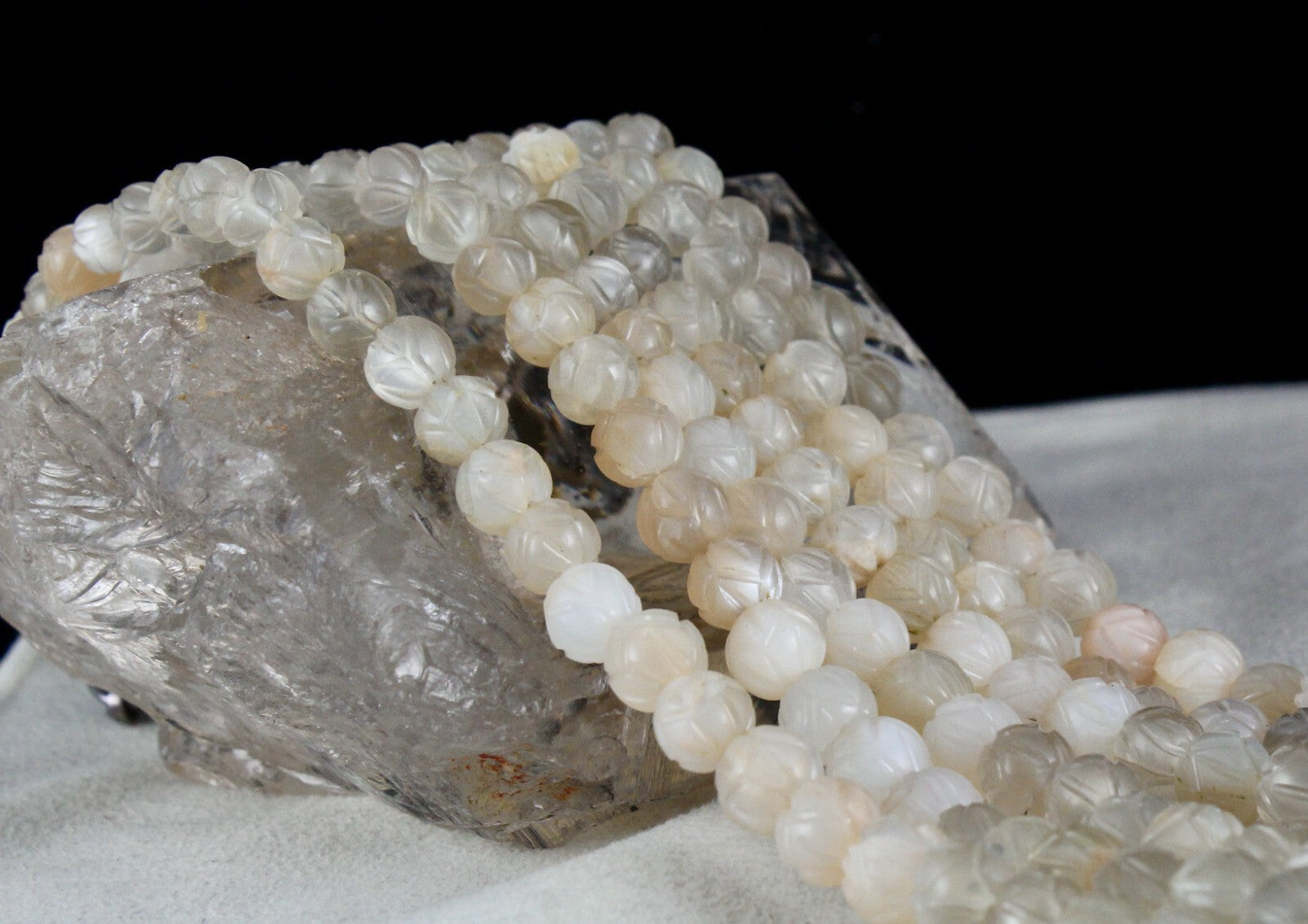 Natural Multi Moonstone 667ct Beads Carved 3 Line Gemstone Ladies Necklace