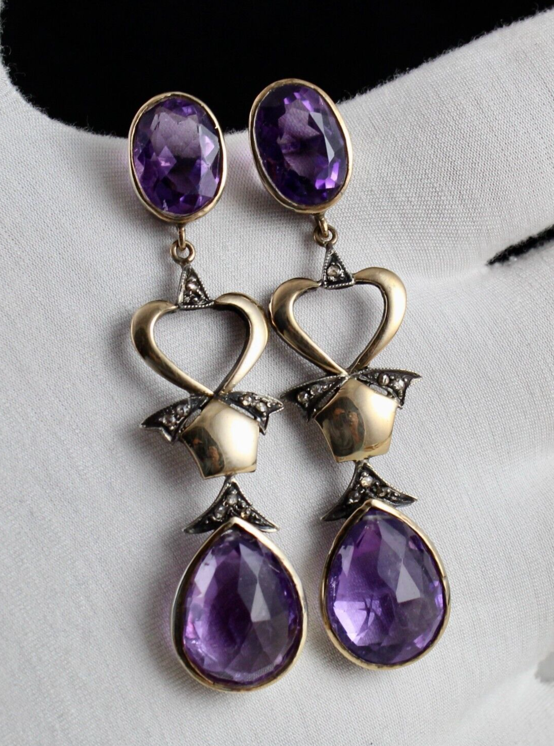 Certified Amethyst 10+ Ct Natural Diamond Cut Sterling Silver Victorian Earrings