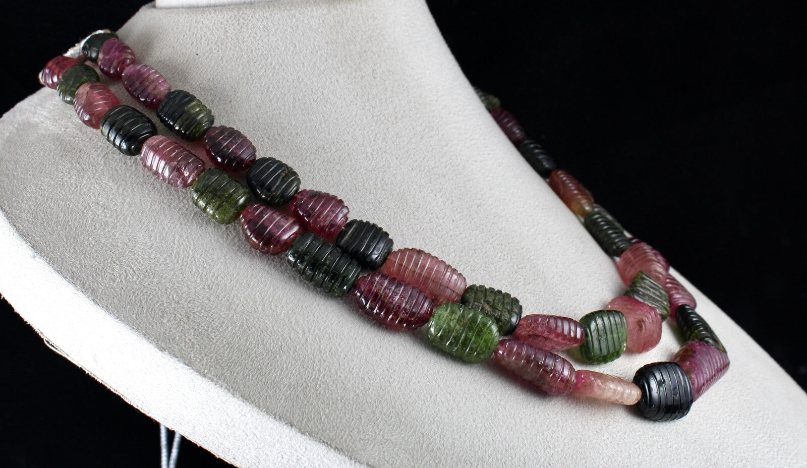 Certified Old Natural Multi Tourmaline 33mm Carved Beads 1062ct Necklace