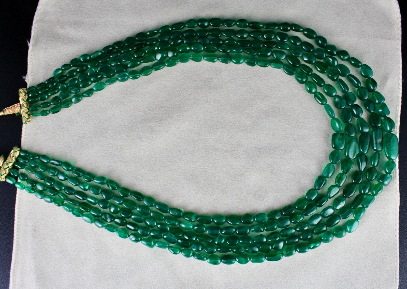 Natural Zambian Emerald Necklace 1018 Carats 5L Cabochon Beads Certified Luxury