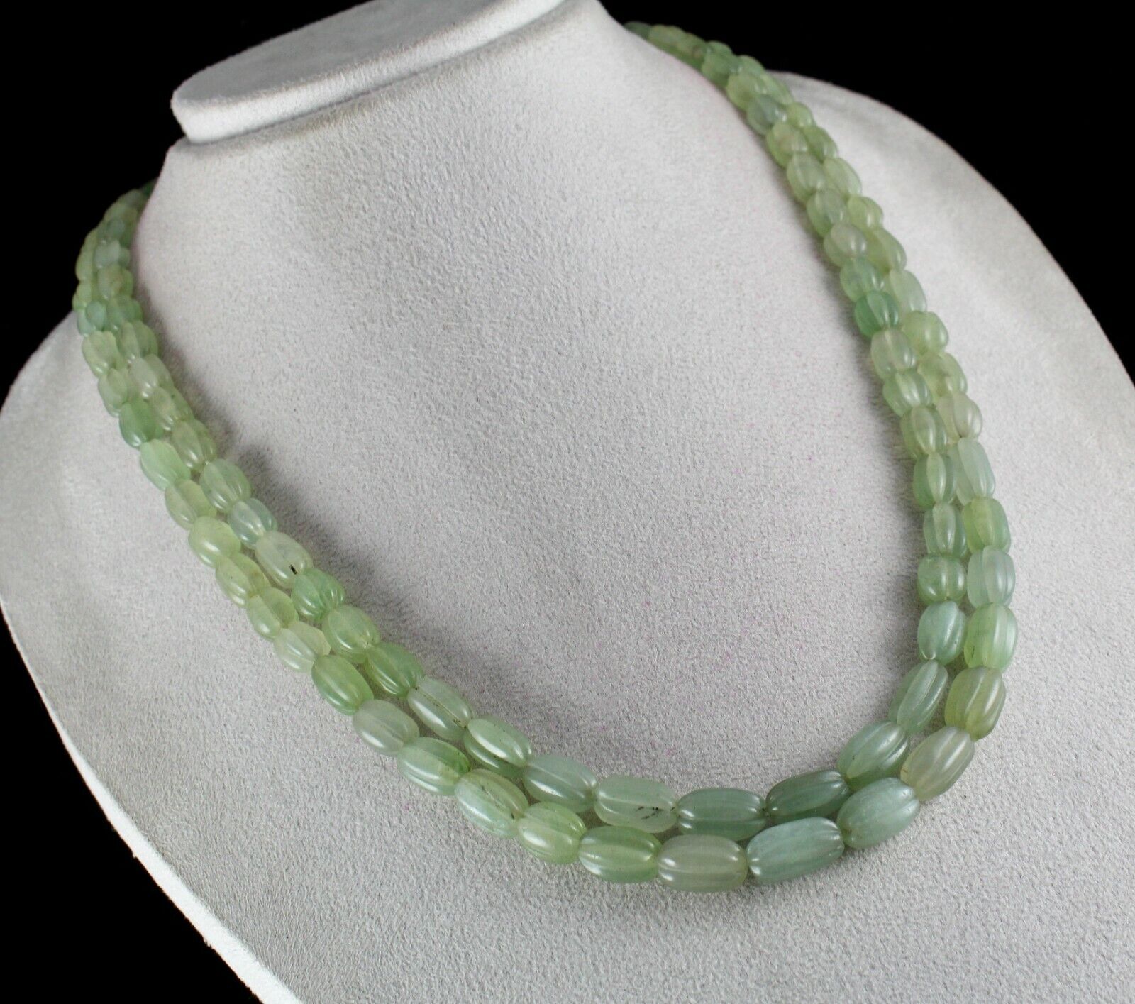 NATURAL INDIAN JADE CARVED LONG BEADS 2 L 484 CARATS GEMSTONE FASHION NECKLACE