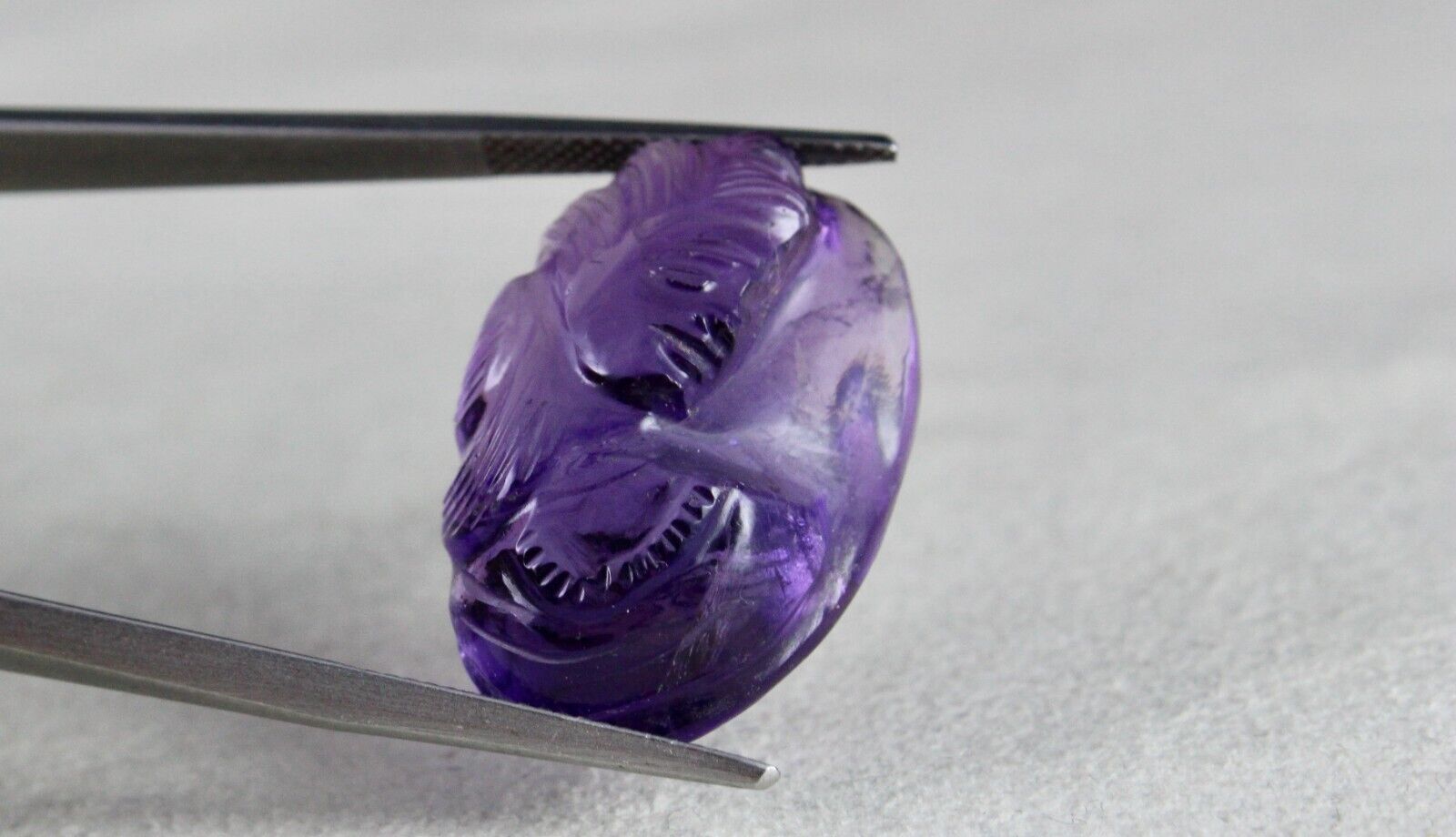 Natural Amethyst Engraved Face Cab 28x18mm 42.11 Ct Gemstone Pendant Designing