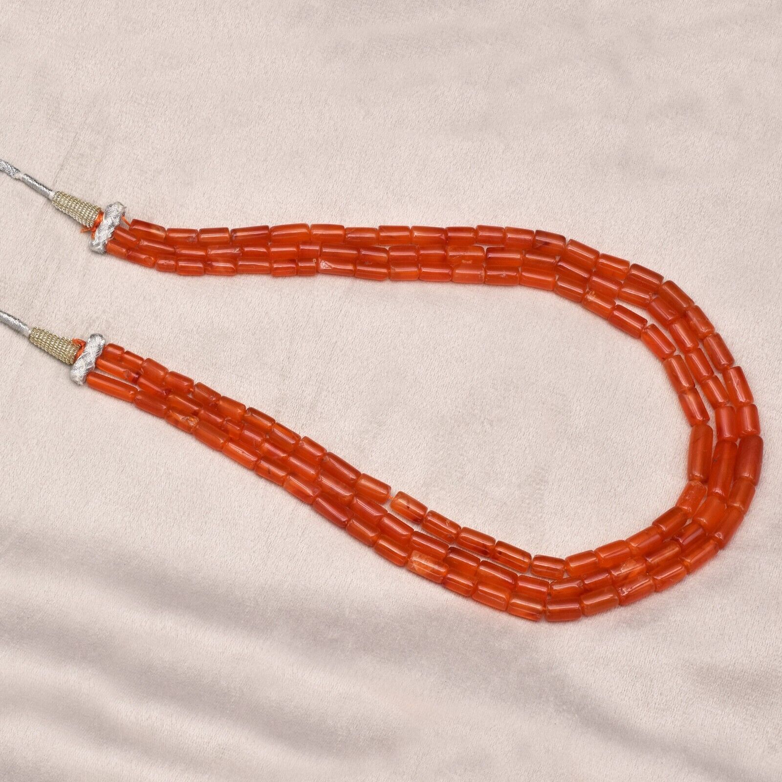 Natural Orange Carnelian Beads Fancy Tube 3 L 370 Ct Gemstone Fashion Necklace