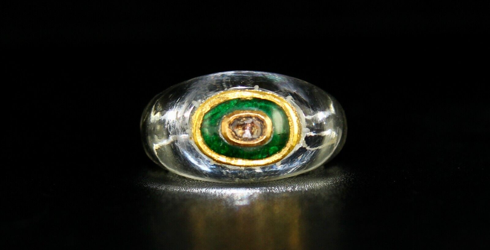 ANTIQUE NATURAL CRYSTAL QUARTZ DIAMOND EMERALD 22K GOLD ETHNIC FASHION RING