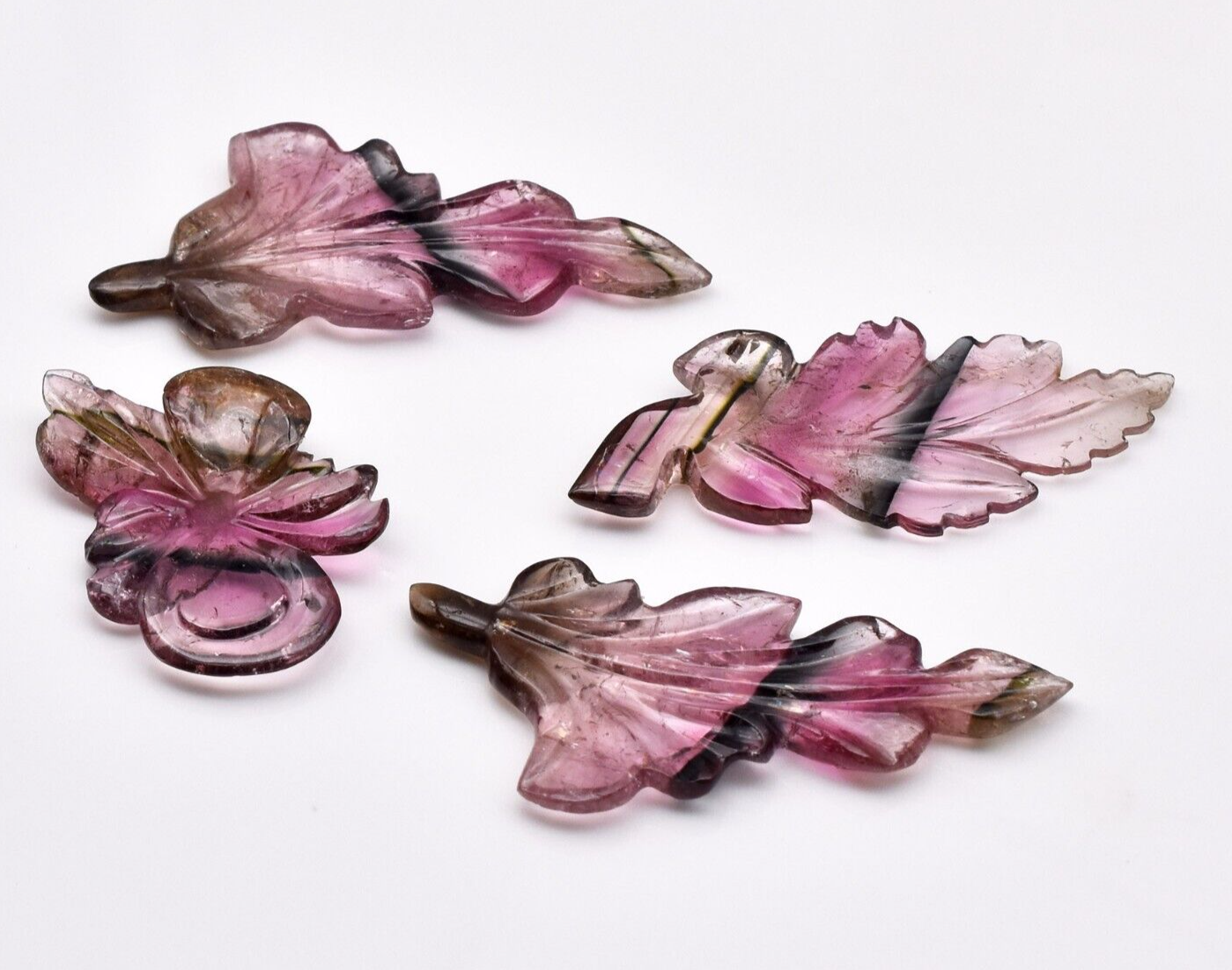 Natural Multi Tourmaline Carved Leaves 4Pc 49.25 Ct Gemstone Earring Pendant Set