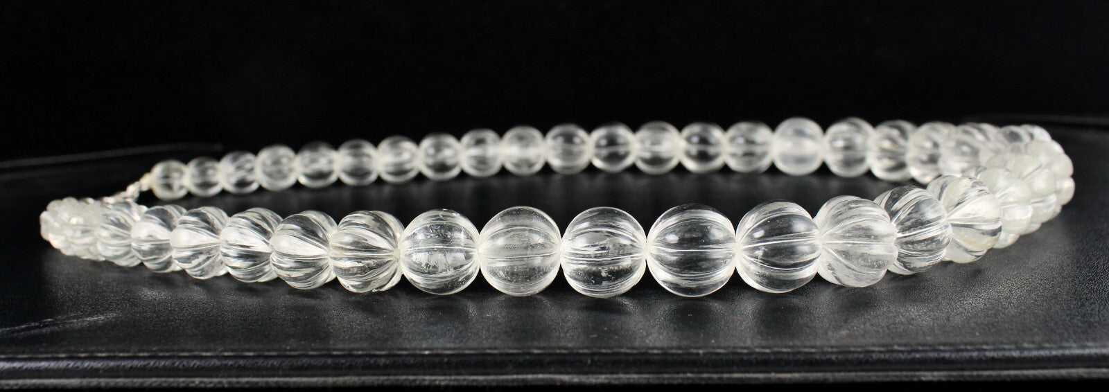 Sterling Silver Natural Rock Crystal Quartz Melon Beaded Necklace 1169 Ct