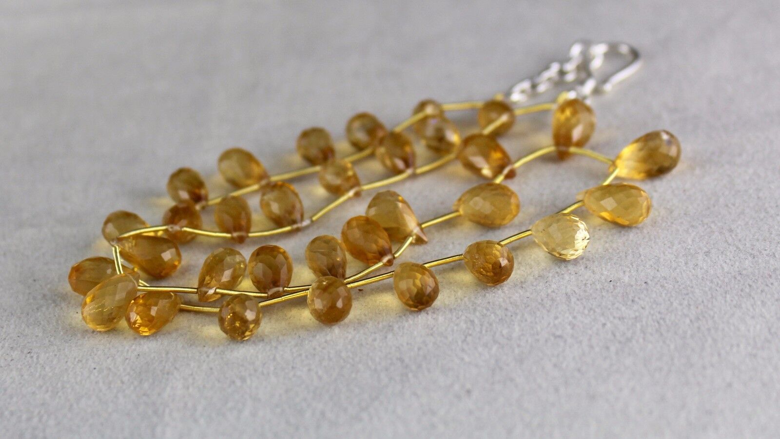 Natural Yellow Citrine Beads Faceted Teardrops 140 Ct Gemstone Silver Necklace