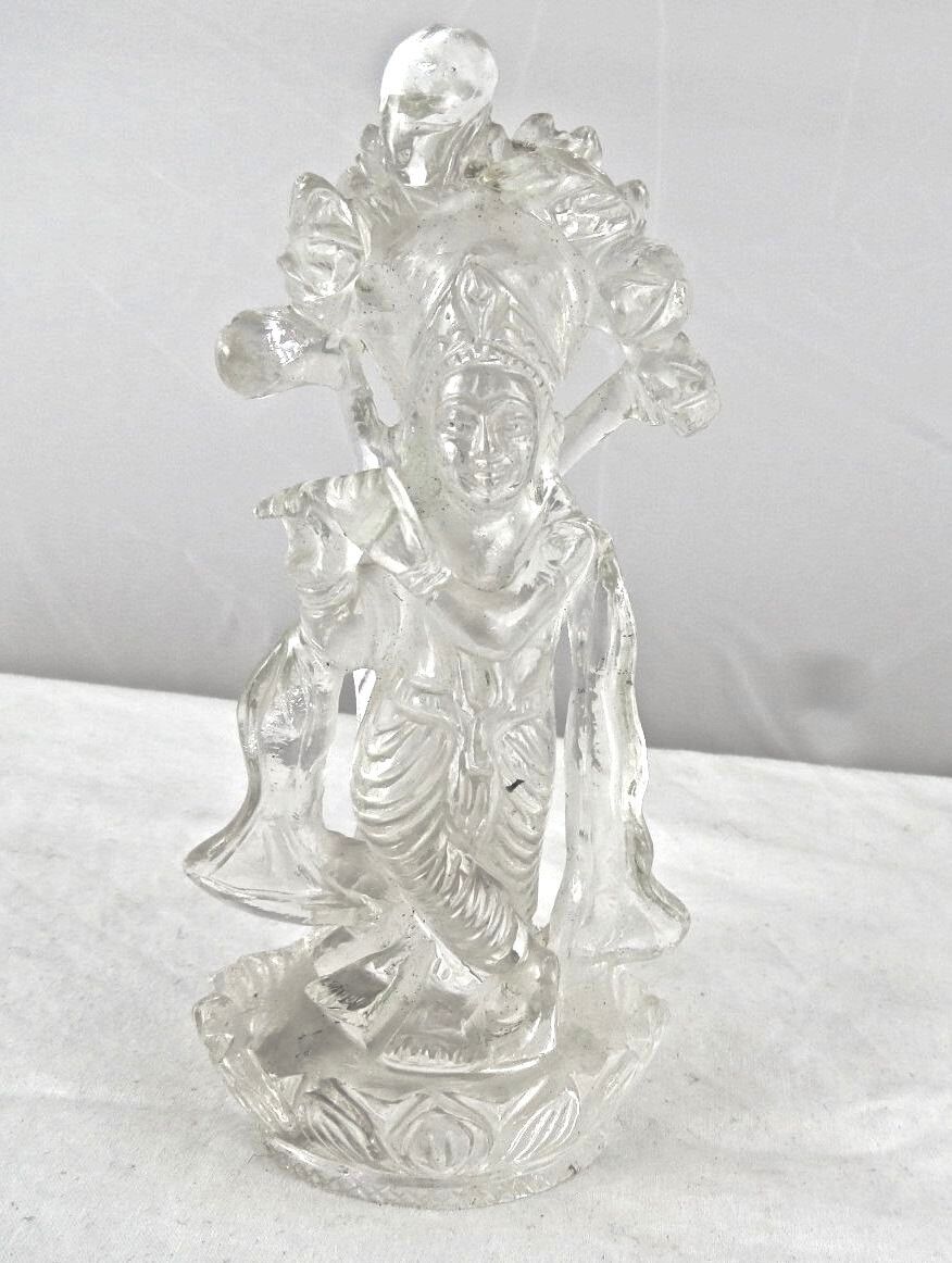 SPIRITUAL NATURAL ROCK CRYSTAL QUARTZ LORD KRISHNA 1190 CTS GEMSTONE STATUE 