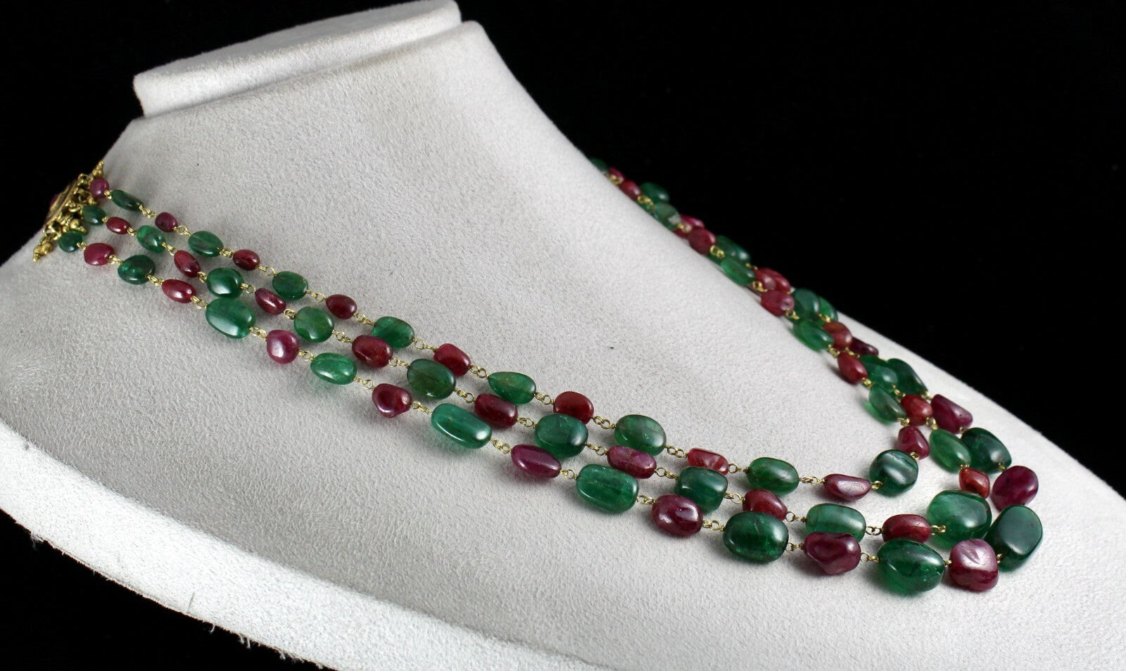 Certified Antique 18k Gold Natural Emerald Burma Ruby Beads Necklace 587 Ct
